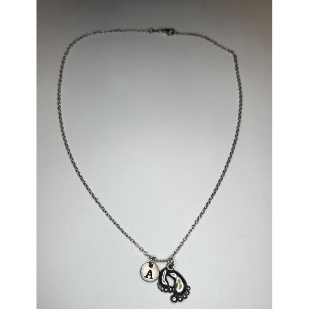 925 Sterling Silver Initial A Baby Feet Charm Necklace Personalized Jewelry